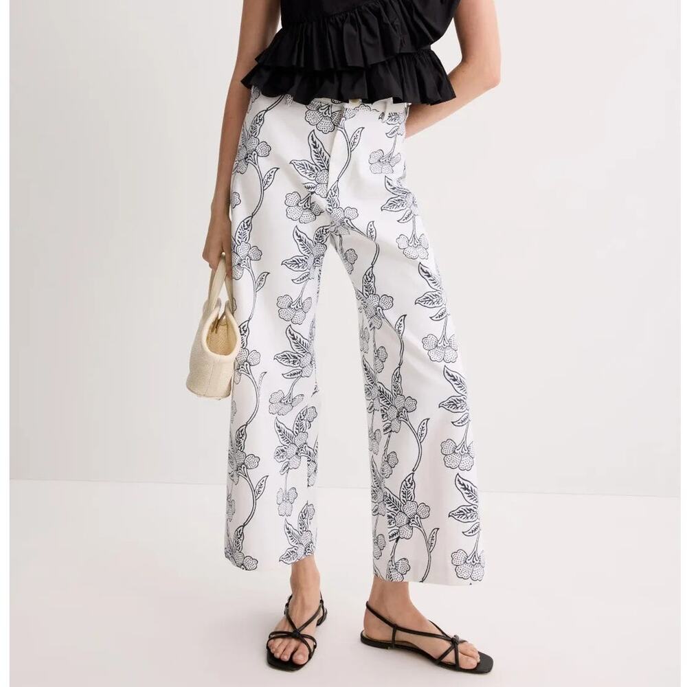 SZ Blockprints Disco Pants Floral 100% Cotton High Rise Wide Leg Cropped White S
